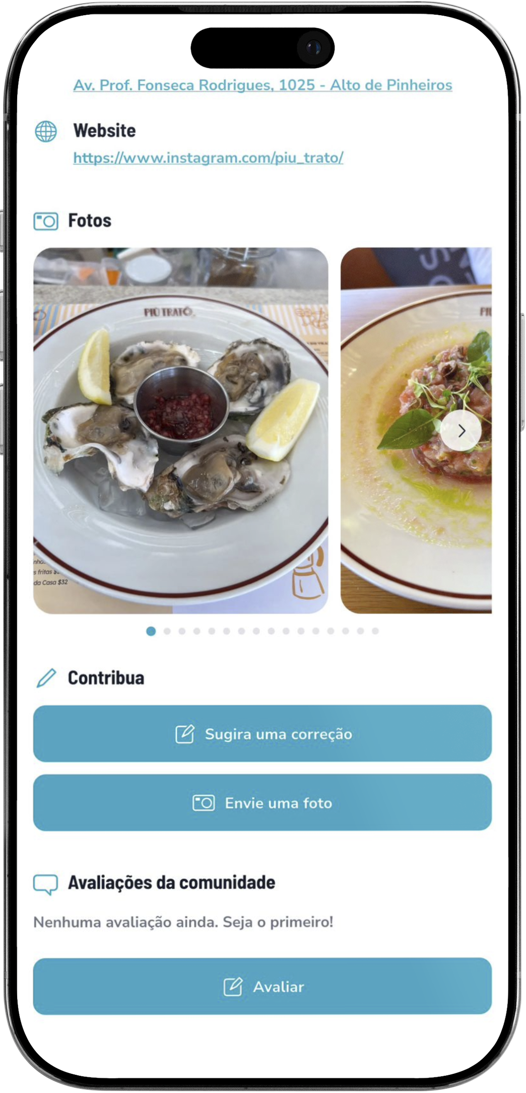 Avaliações de comunidade no app