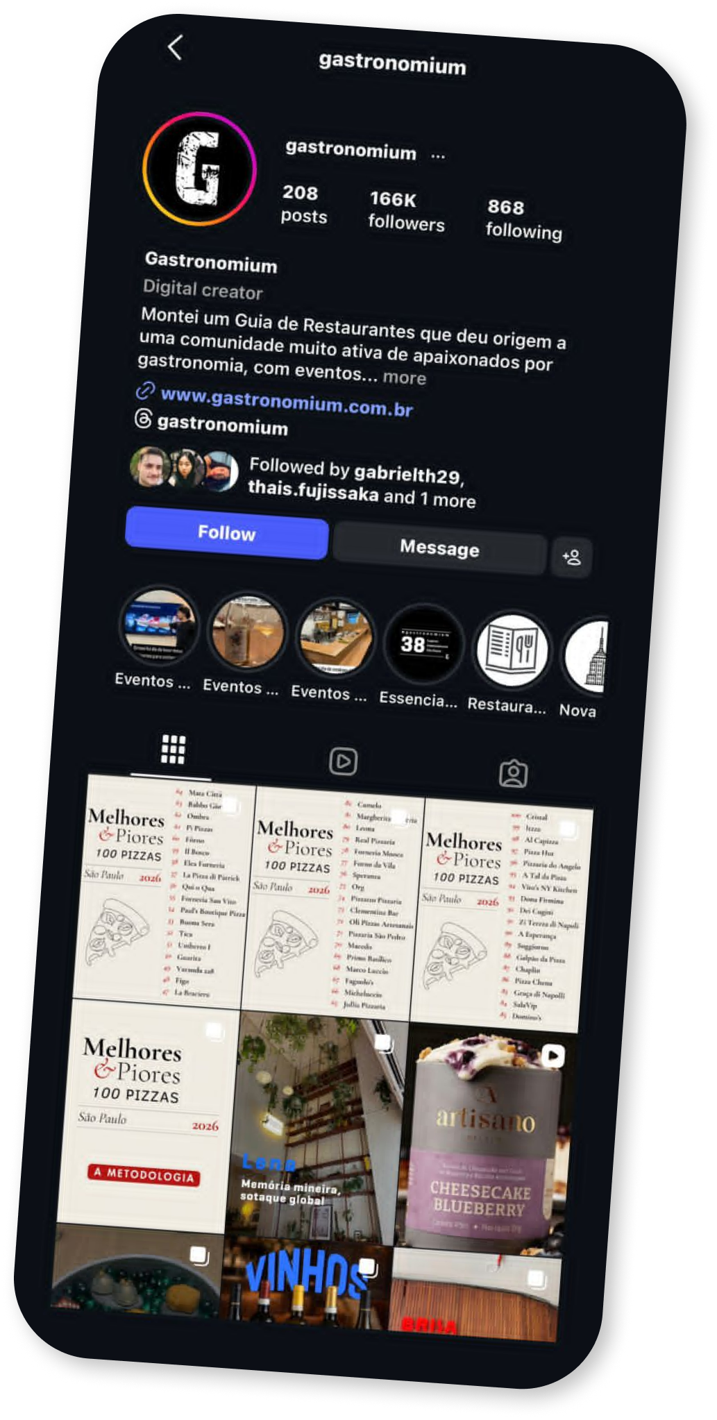Perfil do @gastronomium no Instagram